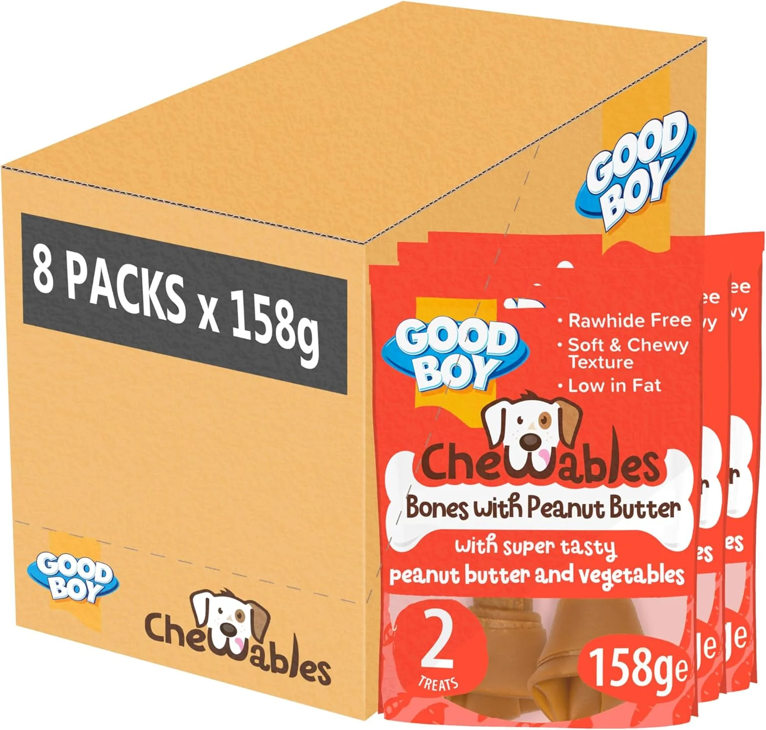 Good Boy Chewables Medium Peanut Butter & Vegetable Bones 2 Pcs 158g - Image 5