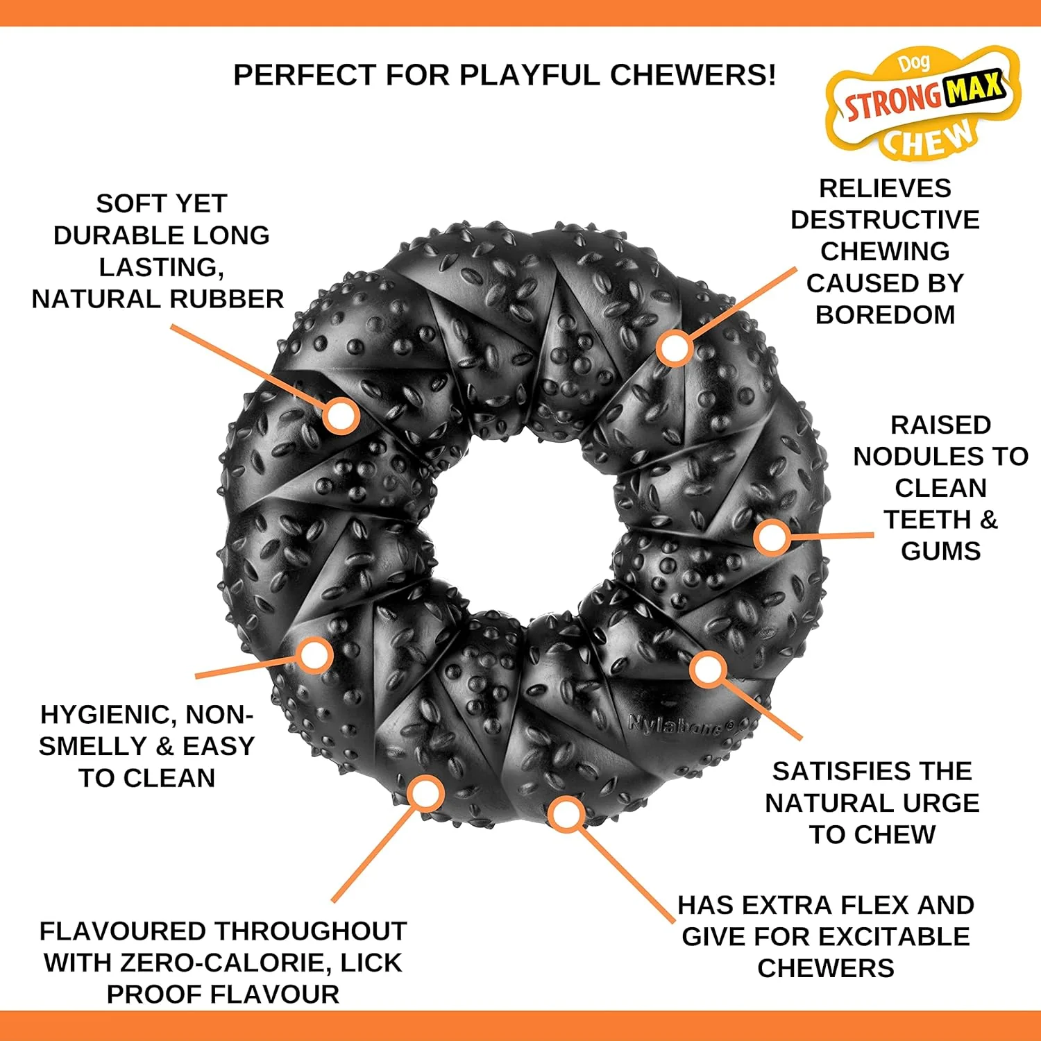 Nylabone Black Rubber Ring Roll & Chase Beef Medium - Image 4